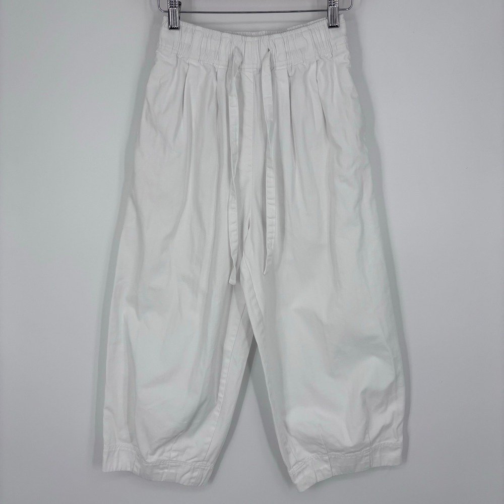 COS Barrel Leg Herringbone Cotton Drawstring Elastic Waist Crop Pants Womens 2